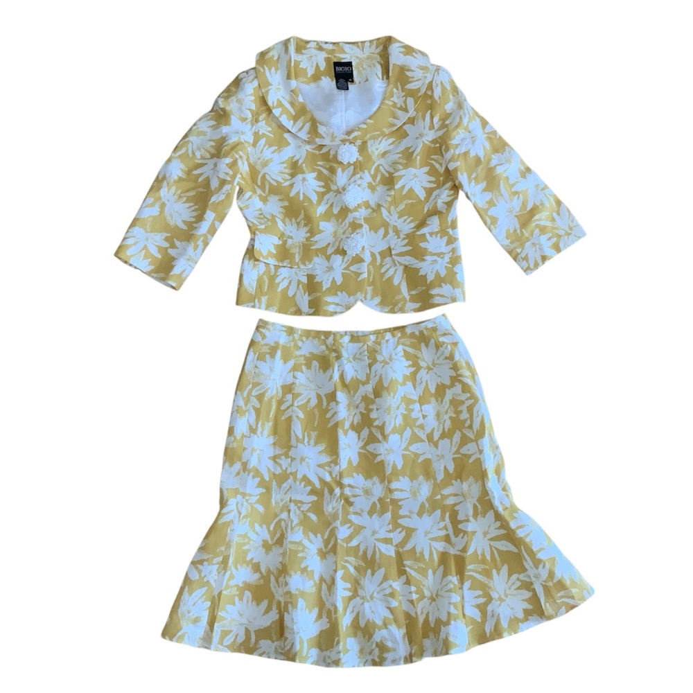 BIGIO Collection Sz‎ 10 Elegant Yellow Floral Midi Suit